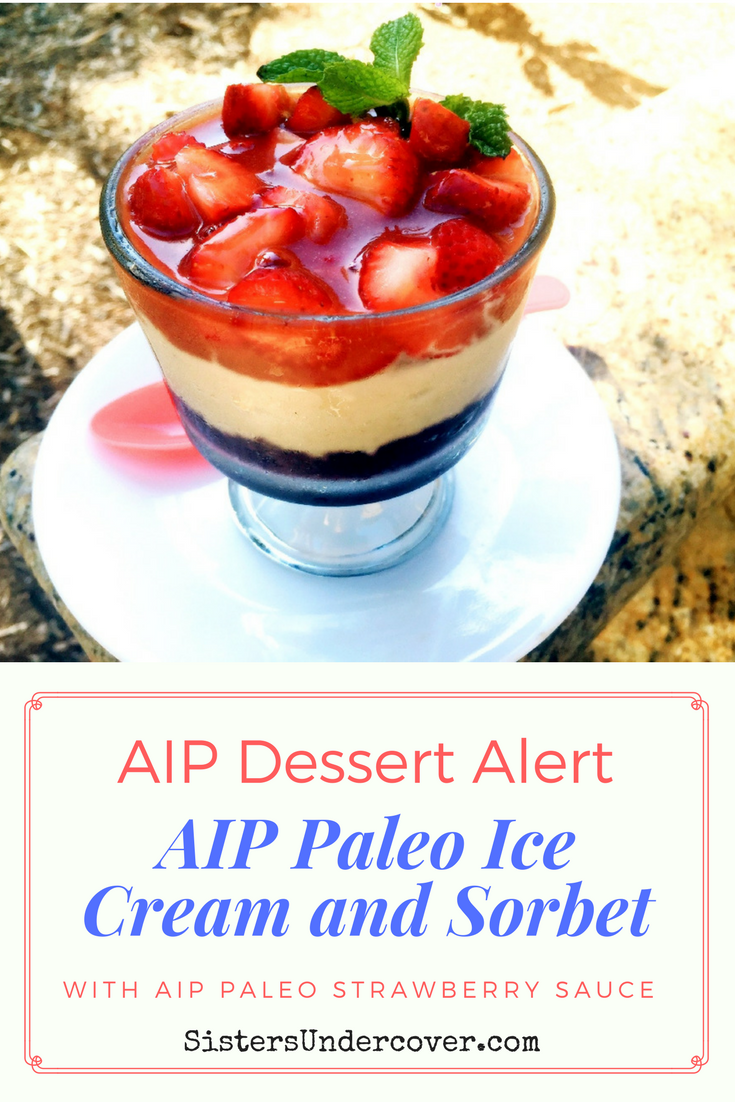 AIP Paleo Vanilla Ice Cream, AIP Blueberry Sorbet, AIP Paleo Strawberry Sauce