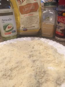 avocado oil, almond flour, garlic, salt, pepper