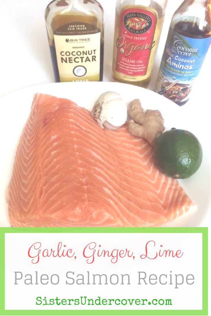 Paleo Salmon, ginger, lime, garlic, coconut aminos,